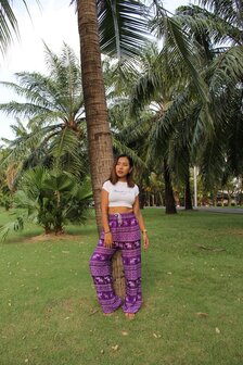 Lange broek met olifanten-print (Vrouwen) Paars